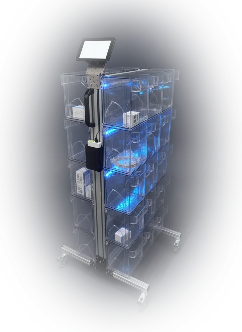 The finished put-to-light trolley, studio render